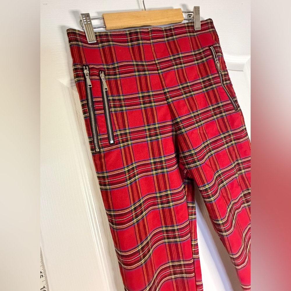 Zara Red Plaid Stretch Ankle Length Pants , Size Medium - Picture 3 of 6